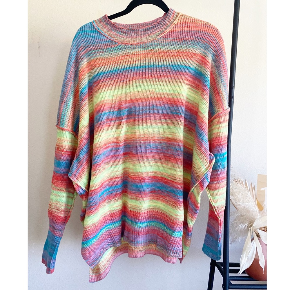 Bucket List Multi Color Striped Slouchy Oversize … - image 2
